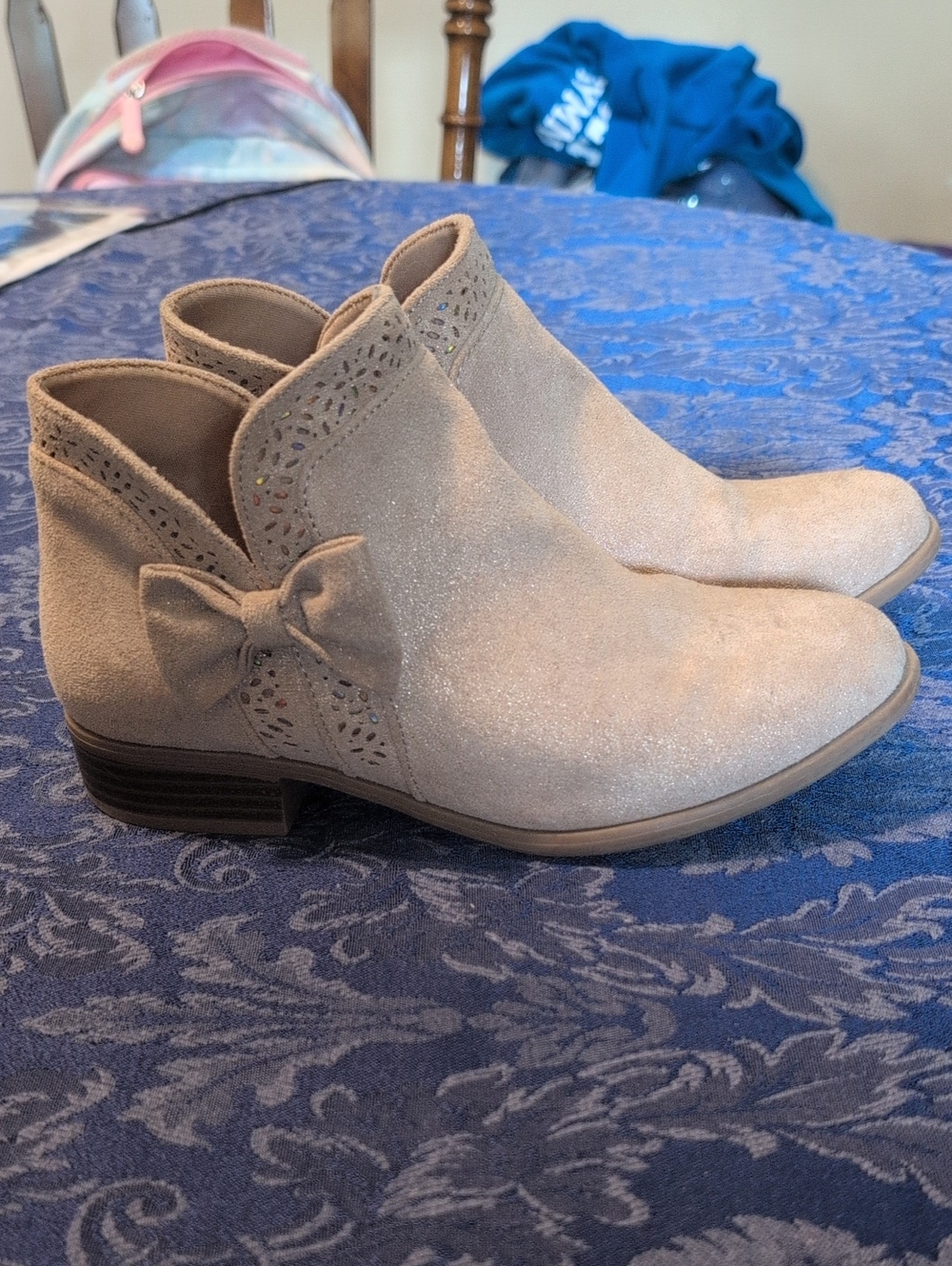 Girls Taupe Suede Bow Ankle Boots